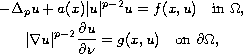 $$\displaylines{
 -\Delta _{p}u+a(x)|u|^{p-2} u=f(x,u) \quad \hbox{in }\Omega, \cr
 |\nabla u|^{p-2} \frac{\partial u}{\partial \nu}=g(x,u) \quad
 \hbox{on } \partial\Omega,
 }$$