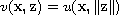 $v(\mathbf{x}, \mathbf{z})= u(\mathbf{x}, \|\mathbf{z}\|)$