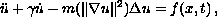 $$
\ddot u +\gamma \dot u -m(\|\nabla u\|^2)\Delta u = f(x,t)\,,
$$