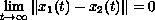 $\lim\limits_{t\to\infty}\|x_1(t)-x_2(t)\|=0$