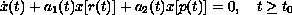 $$
  \dot{x}(t) +a_1(t)x[r(t)]+a_2(t)x[p(t)]=0, \quad t\geq t_0
  $$