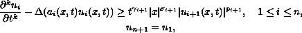 $$\displaylines{
  \frac{\partial^k u_i}{\partial t^k}-\Delta (a_i (x,t) u_i (x,t))
  \geq t^{\gamma_{i+1}}|x|^{\sigma_{i+1}} |u_{i+1} (x,t) |^{p_{i+1}},
  \quad 1 \leq i \leq n, \cr
  u_{n+1}=u_1,
  }$$