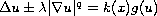 $\Delta u\pm\lambda |\nabla u|^q=k(x)g(u)$