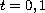 $t=0,1$