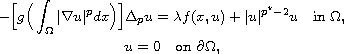 $$\displaylines{
 -\Big[g\Big(\int_\Omega|\nabla u|^pdx\Big)\Big]\Delta_pu
 =\lambda f(x,u)+|u|^{p^\star-2}u\quad\hbox{in }\Omega,\cr
 u=0\quad\hbox{on }\partial\Omega,
 }$$