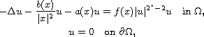 $$\displaylines{
 -\Delta u-\frac{b(x)}{| x|^2}u-a(x)u=f(x)| u|^{2^{\ast }-2}u\quad
 \hbox{in }\Omega ,\cr
  u=0 \quad\hbox{on } \partial \Omega ,
 }$$