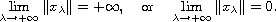 $$
 \lim_{\lambda\to +\infty}\|x_{\lambda}\|=+\infty,\quad\hbox{or}\quad
 \lim_{\lambda\to+\infty}\|x_{\lambda}\|=0.
 $$