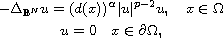 $$\displaylines{
 -\Delta_{\mathbb{B}^N}u=(d(x))^{\alpha}|u|^{p-2}u, \quad  x\in   \Omega\cr
  u=0  \quad   x\in \partial \Omega,
 }$$