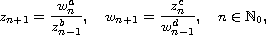 $$
 z_{n+1}=\frac{w_n^a}{z_{n-1}^b},\quad
 w_{n+1}=\frac{z_n^c}{w_{n-1}^d},\quad n\in\mathbb{N}_0,
 $$