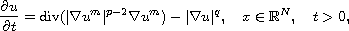 $$
 \frac{\partial u}{\partial t}
 =\hbox{div}(|\nabla u^m|^{p-2}\nabla u^m)
 -|\nabla u|^{q},\quad x\in \mathbb{R}^N,\quad t>0,
 $$