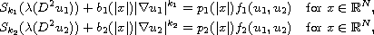 $$\displaylines{
 S_{k_1}(\lambda (D^{2}u_1) )+b_1(| x| ) | \nabla u_1|^{k_1}
 =p_1(| x| ) f_1(u_1,u_2) \quad\text{for }x\in \mathbb{R}^{N},  \cr
 S_{k_2}(\lambda (D^{2}u_2) ) +b_2(| x| ) | \nabla u_2|^{k_2}
 =p_2(| x| ) f_2(u_1,u_2) \quad\text{for }x\in \mathbb{R}^{N},
 }$$