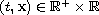 $(t,\mathbf{x})\in \mathbb{R}^+\times \mathbb{R}$