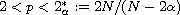 $2<p< 2^*_\alpha:=2N/(N-2\alpha)$