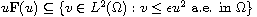 $u\mathbf{F}(u)\subseteq \{v\in
 L^2(\Omega): v\leq \epsilon u^2\text{ a.e. in }\Omega\}$