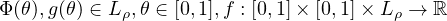 $\Phi(\theta), g(\theta)\in L_{\rho}, \theta\in [0,1],
 f: [0,1]\times[0,1]\times L_{\rho}\to \mathbb{R}$